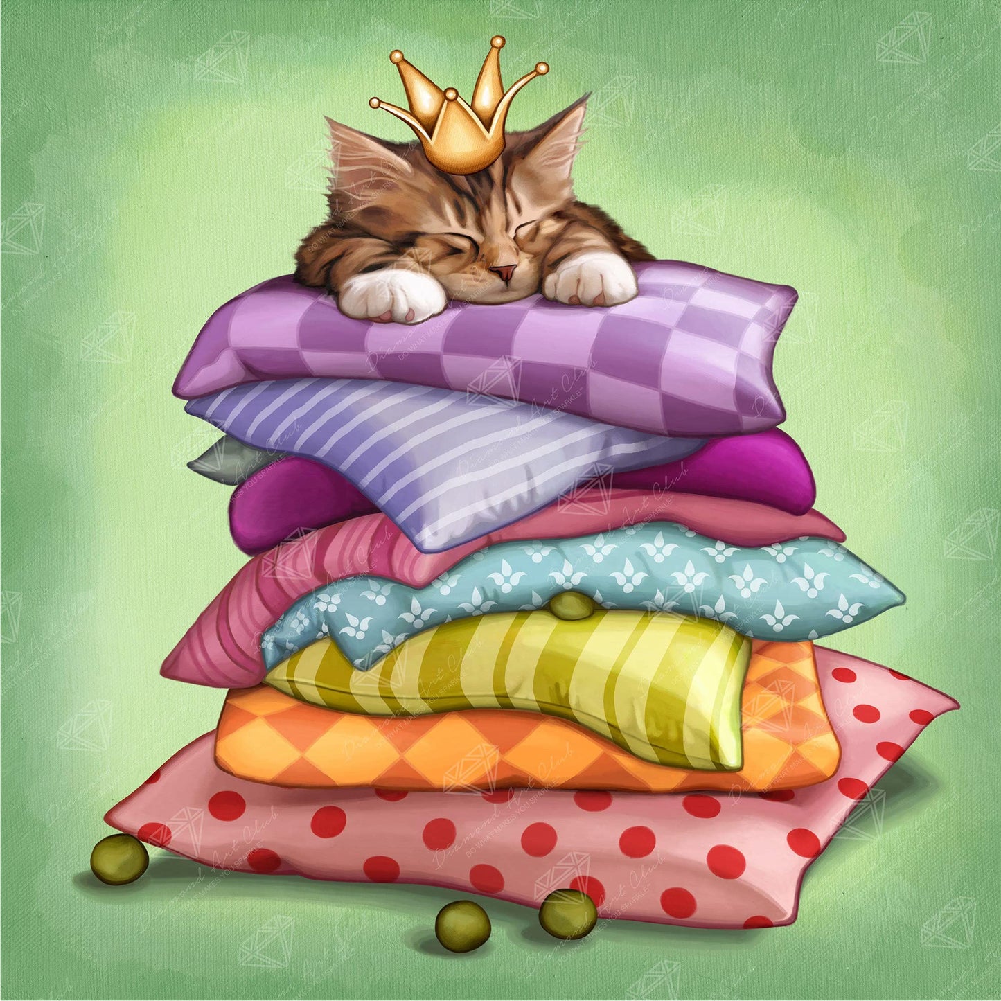 DIAMOND ART CLUB Princess and the Pea Kitty Diamond Painting Kit, Fun DIY Crafts for Adults, Square Diamond Art Canvas, 13" x 13" (33 cm x 33 cm)