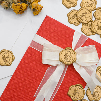 SWANGSA 50 Pack Letter A Wax Seal Stickers, Antique Gold Botanical Leaves Initial Self-Adhesive Wax Stickers for Wedding Party Invitation Envelope
