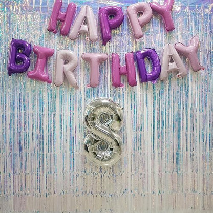 GREATRIL Iridescent Party Streamers Backdrop - Purple & Pink Banner for Stunning Party Decorations