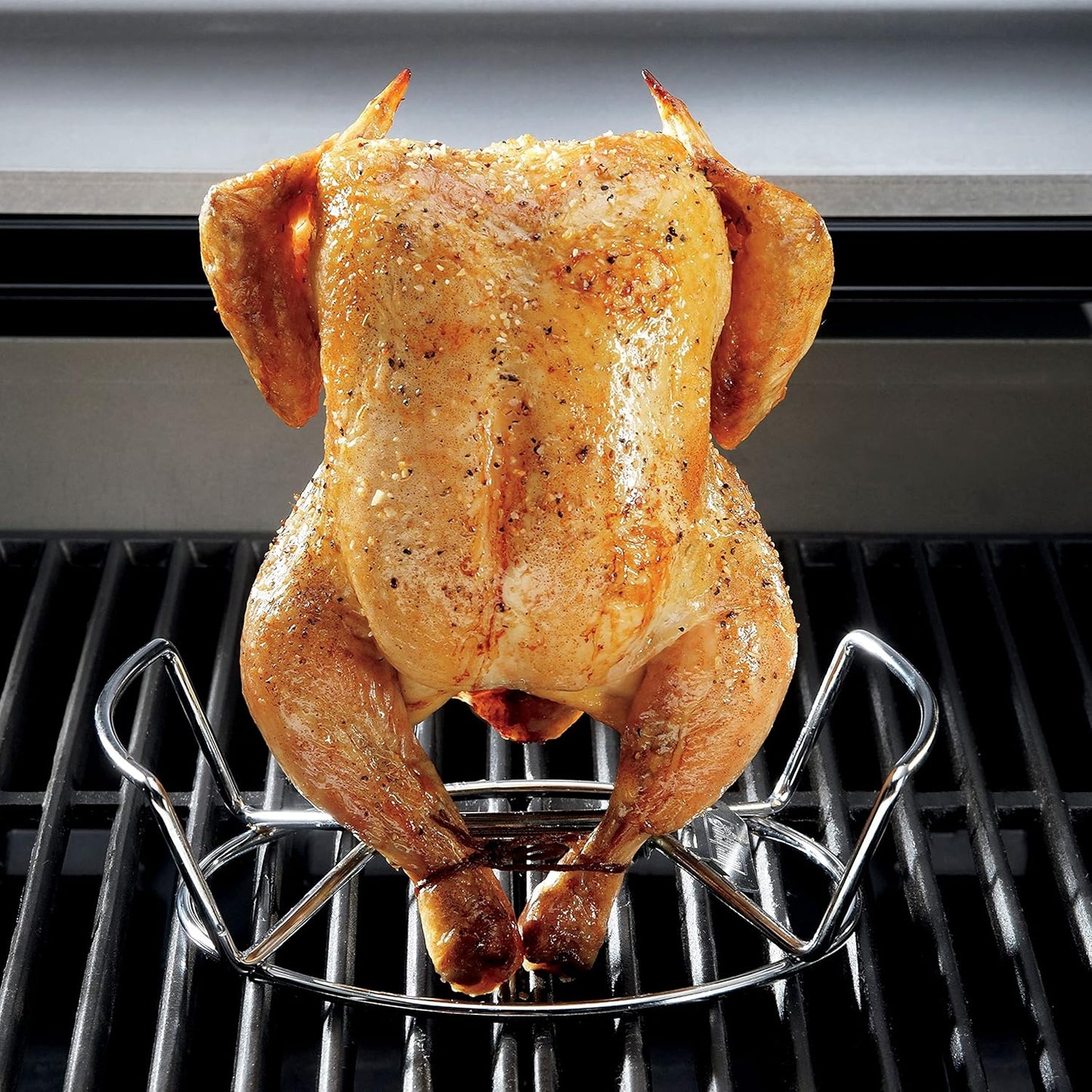 Weber Poultry Roaster, Silver Upright Beer Can Chicken Roaster with Durable Steel Build, DishwasherSafe, Fits Most