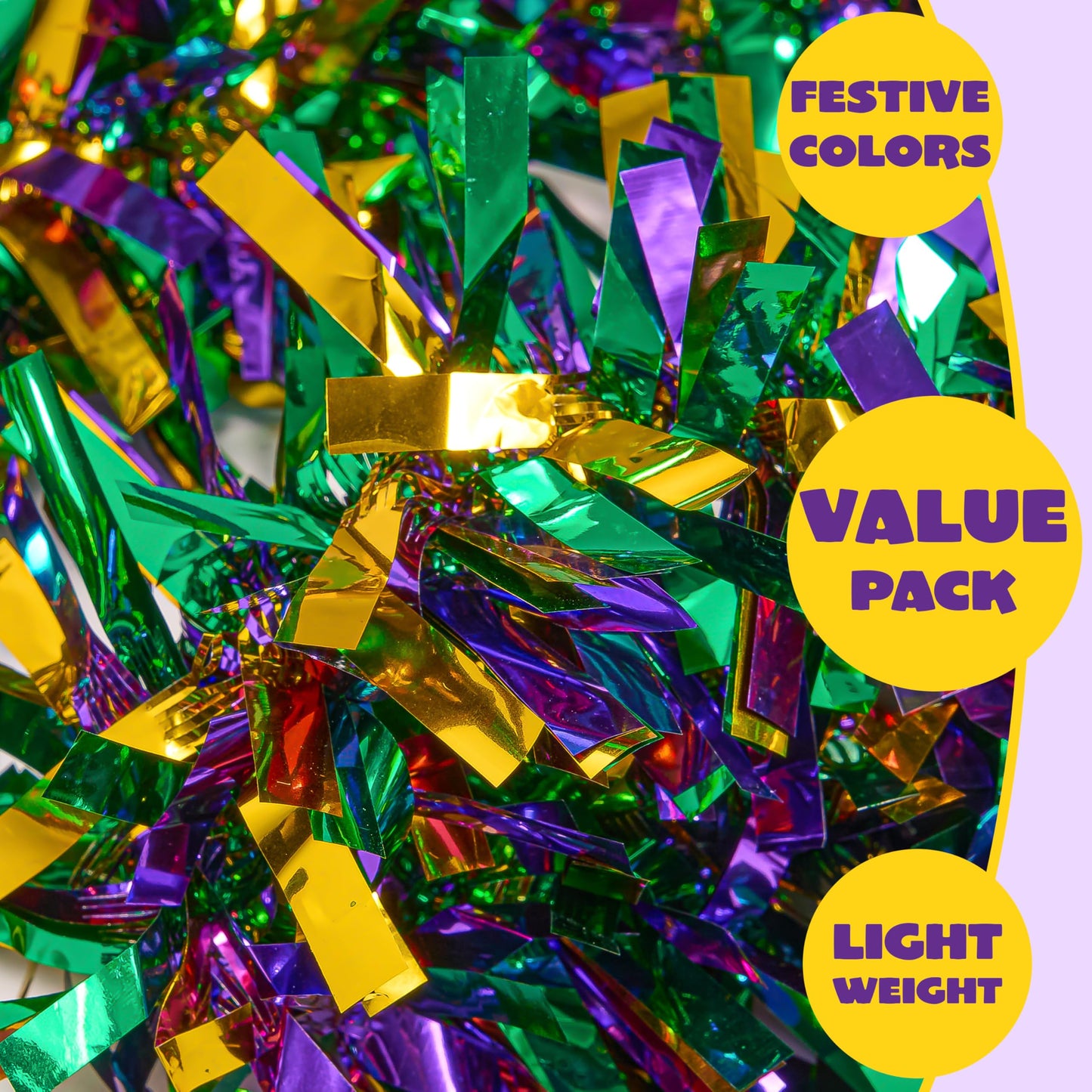 JOYIN 4 Pcs Mardi Gras Tinsel Garland, 66 Ft Gold Green Purple Metallic Streamers for Sparkling Glittering Hanging Decorations, Indoor Outdoor Mardi Gras Party Decorations Carnival Accessories