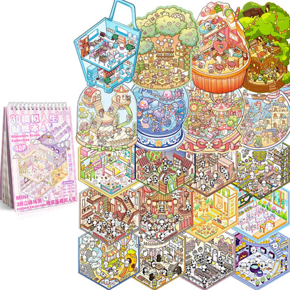 WDXIUE Scene Sticker – 20 Sets DIY 3D Sticker Scene Book Cute Cartoon Stickers Kit – Fun Sticker Therapy Activity for Stress Relief, Crafts & Gifts