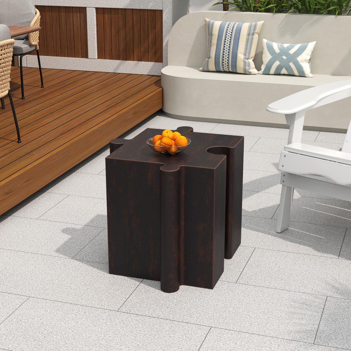 Christopher Knight Home Daton 3 Piece Interlocking Outdoor Side Table Set, Modular Lightweight Concrete Coffee Table, Convertible MGO End Table for Indoor&Outdoor, Design for Creative Set Up, Copper