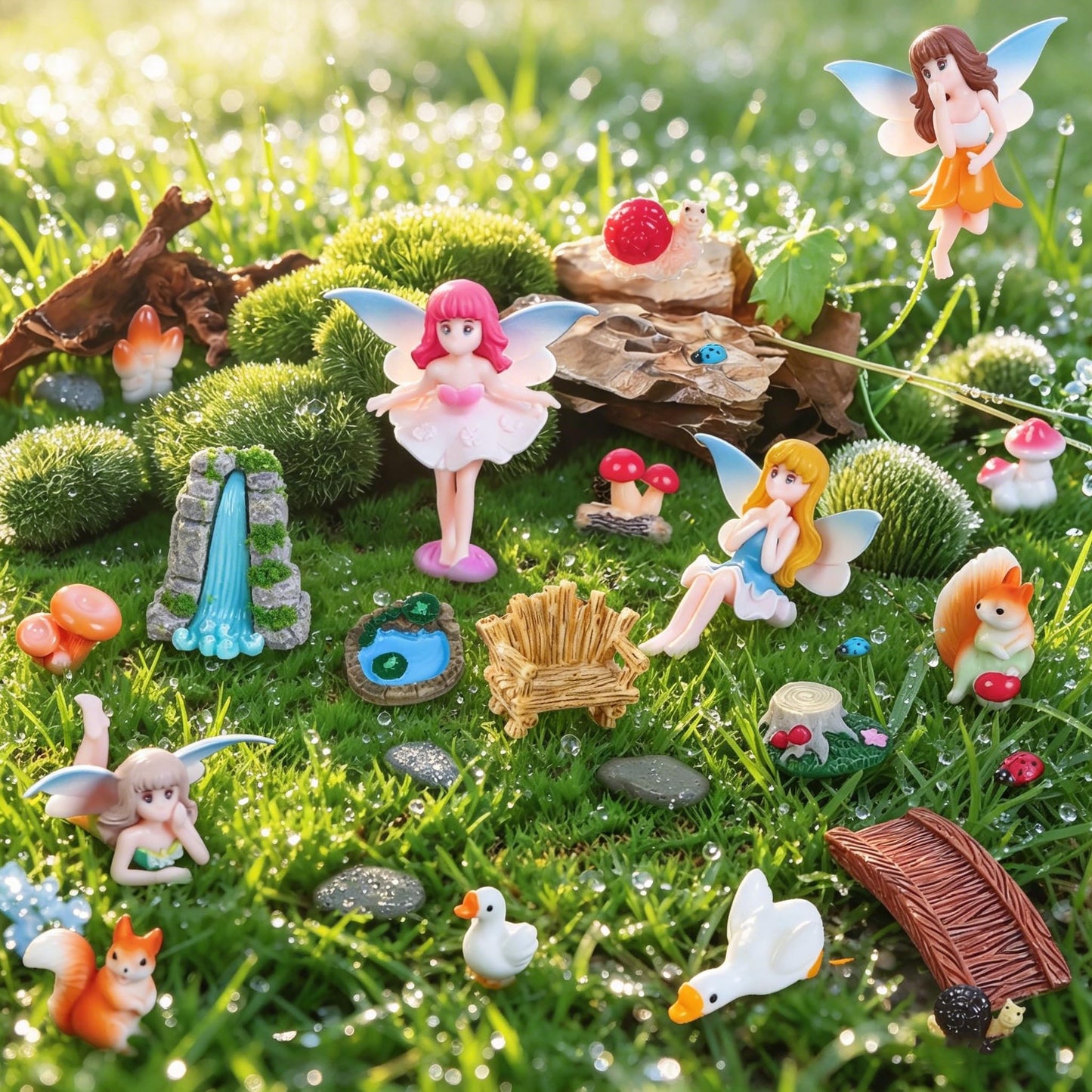 Guotwozi 28Pcs Fairy Garden Accessories Miniature Fairy Garden Kit Mushroom Figurines Plants Dollhouse Furniture Set Fairy Animals,for DIY Terrarium Potted Plants Desk Decor Micro Landscape Ornament