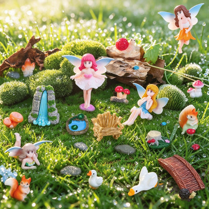 Guotwozi 28Pcs Fairy Garden Accessories Miniature Fairy Garden Kit Mushroom Figurines Plants Dollhouse Furniture Set Fairy Animals,for DIY Terrarium Potted Plants Desk Decor Micro Landscape Ornament