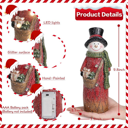 Smadeer Christmas Snowman | LED Light-Up Holiday Decor | 9.8-Inch Resin Figurine for Indoor Parties