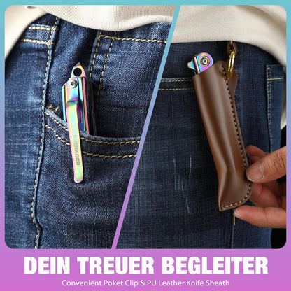 DRACHENADER Tanto Folding Knife for Women and Men, Rainbow Pocket Knife Color Slim Gentleman's Tanto Balde Small EDC Knife for Keychain