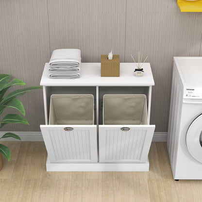 agnixnaf Laundry Sorter Cabinet, Two-Compartment Tilt-Out, for Small Bothroom, White Storage Cabinet
