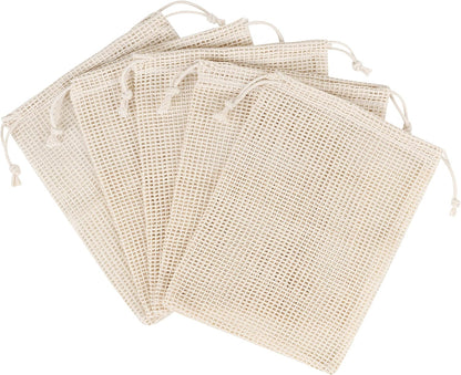 PALTERWEAR 100% Natural Cotton Double Drawstring Mesh Bag - For Herbs, Nuts, Spices, Set of 5