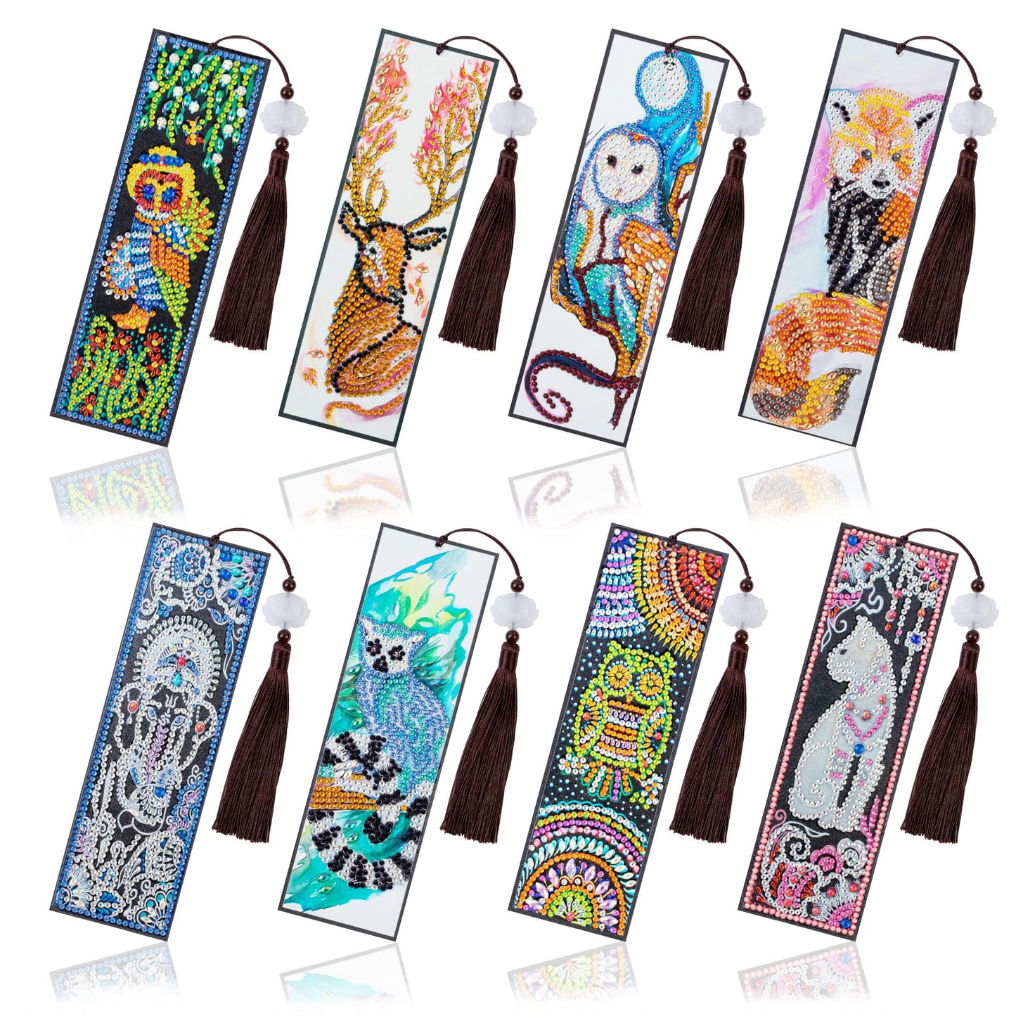 8 Pack Animal Diamond Art Bookmarks Kit, 5D DIY Diamond Painting Bookmarks with Tassels, Animal Crystal Diamond Art Leather Bookmark Set for Adults, Craft Gift Collection