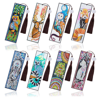 8 Pack Animal Diamond Art Bookmarks Kit, 5D DIY Diamond Painting Bookmarks with Tassels, Animal Crystal Diamond Art Leather Bookmark Set for Adults, Craft Gift Collection