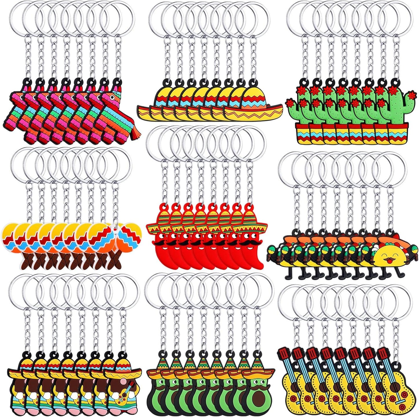 Jadive Mexican Keychain Fiesta Party Favors, Cactus and Sombrero Key Chains for Cinco De Mayo