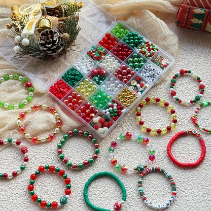 LLchunyun 1449PCS Christmas Beads for Bracelets Making Kit, Christmas Charms Red Green Beads for Jewelry Making Assorted Acrylic Crystal Round Pearl Star Spacer Clay Bead for Necklace Keychain Making