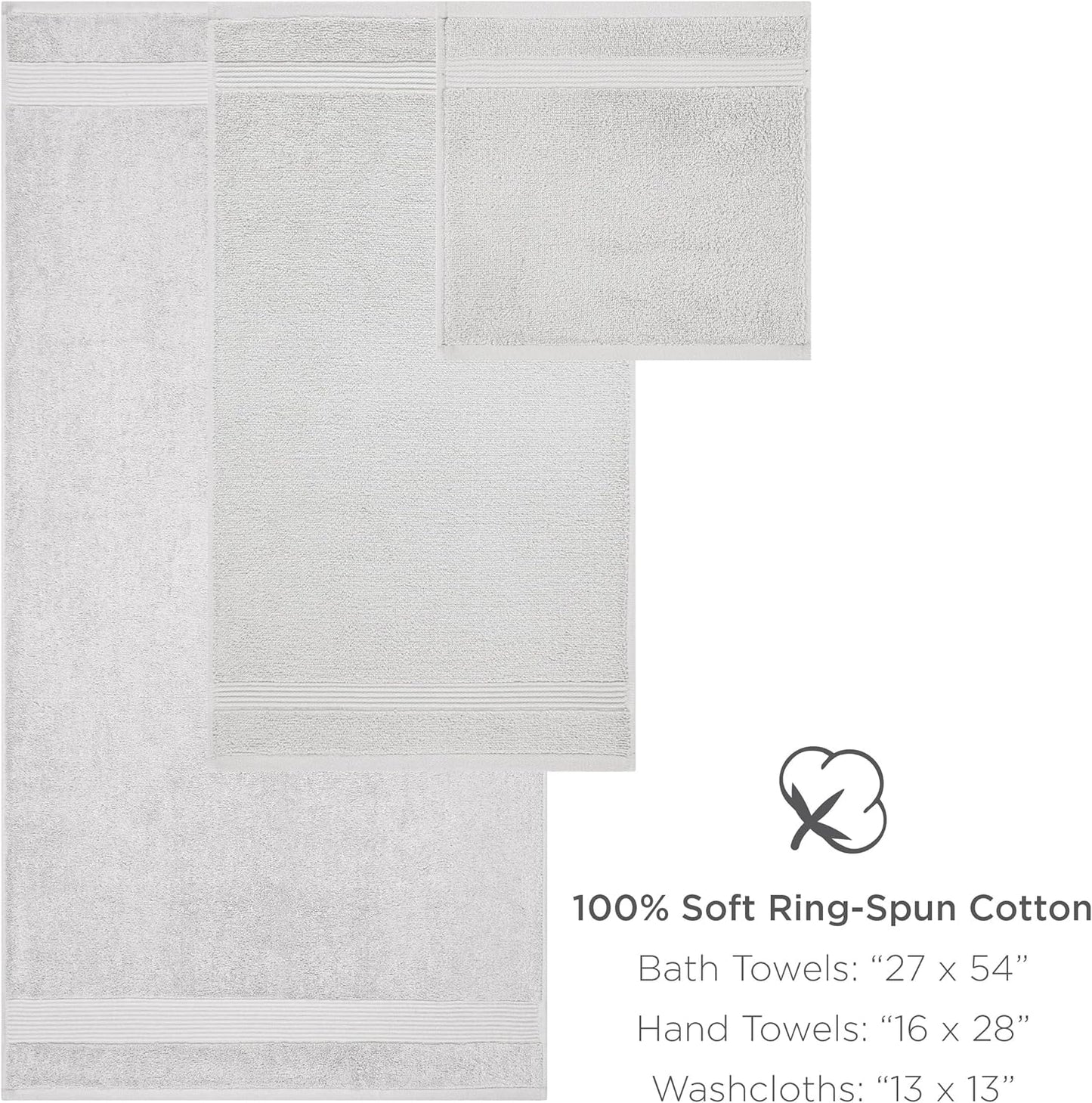12 Pack 100% 600 Arkwright Bath Washcloths - Super Soft Cotton, GSM Quick Dry & Absorbent, Luxury Face & Body Wash