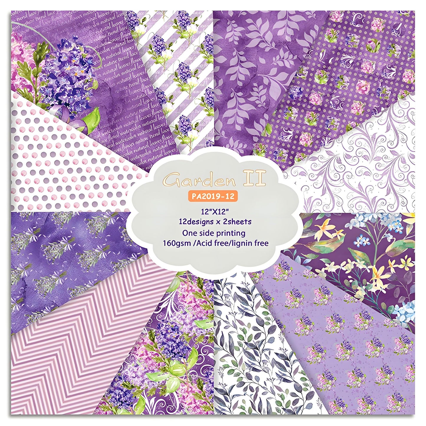 VIVIQUEN 24 Pack Purple Floral Scrapbook Paper, 12-inches Garden Flower Botanical Single-Sided Specialty Craft Paper Folded Flat for DIY Background Card Art Photo Album Decor