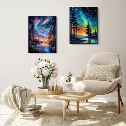 KUFWKEY 2 Pack Starry Sky Diamond Art Kits for Adults, 5D Aurora Lake Diamond Painting Kits for Beginners, Fantastic Landscapes Diamond Dots,DIY Diamond Mosaic Art,Gem Art for Home Decor 12 x 16 Inch