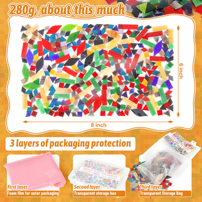 Mosaic Glass Pieces Tiles for Adults: LATIIZ 320Pcs Retro Color Mixed 5 Shapes Stained Glass Bulk for Beginner Artist - Mosaics Kit for Making Art Project Craft DIY Lamp Vase Coaster Stepping Stone
