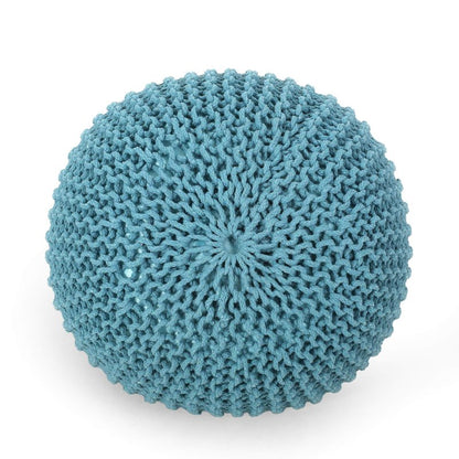 Nahunta Knitted Round Pouf - Cotton - Aqua