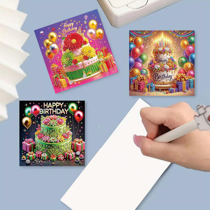 MaiYiYi 6 Pack DIY Happy Birthday Diamond Art Greeting Cards, Birthday Cake Diamond Painting Greeting Cards Kit, Balloon Diamond Art Cards with Envelopes for Family Friends Birthday