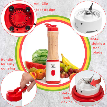 Moss & Stone Personal Blender Single Serve Shake & Smoothies Maker with Portable Travel Sport Bottle - Mini Juicer, White & Black Single Serve Blender for Smoothies and Shakes - Bottle 20 oz