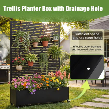 KEIKI 73"x47"x16" Planter Trellis Box with Wheels, Drainage Holes, Outdoor Resin Raised Garden Bed for Climbing Plants, Large Weather-Resistant Design, Black