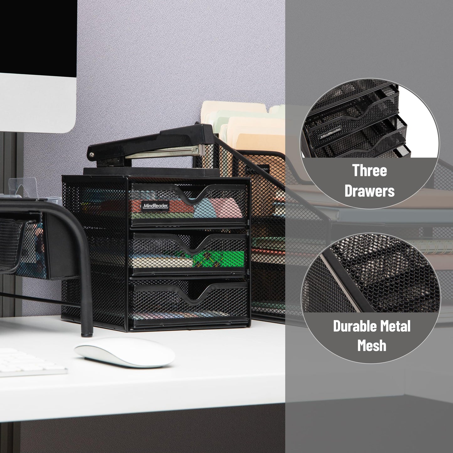 Mind Reader Desktop Accessory Storage, Desk Supplies, Organizer, Office, Metal Mesh, 6.25" L x 6.5" W x 6.5" H, Black