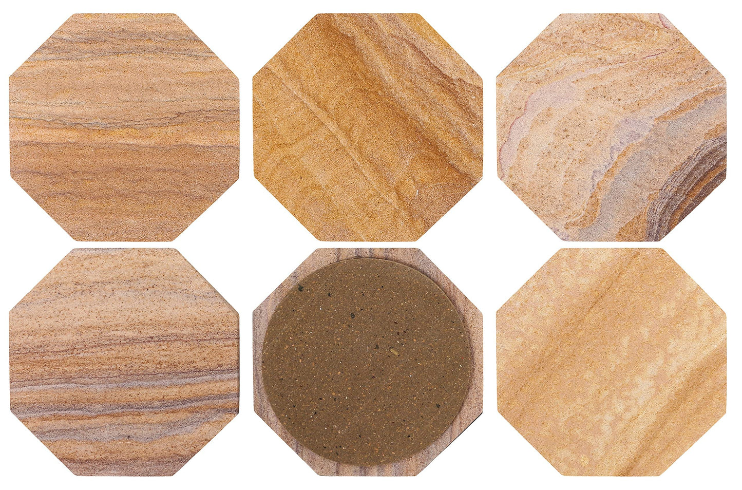 Marbco Sandstone Water Absorbent Hand Crafted Octagon Coasters for Drinks- Set of 6-4 inches Wide Thirsty Stone bar/Drink Coasters Made from Real Solid Stone (Without Holder, Set of 6)