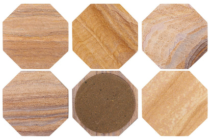 Marbco Sandstone Water Absorbent Hand Crafted Octagon Coasters for Drinks- Set of 6-4 inches Wide Thirsty Stone bar/Drink Coasters Made from Real Solid Stone (Without Holder, Set of 6)