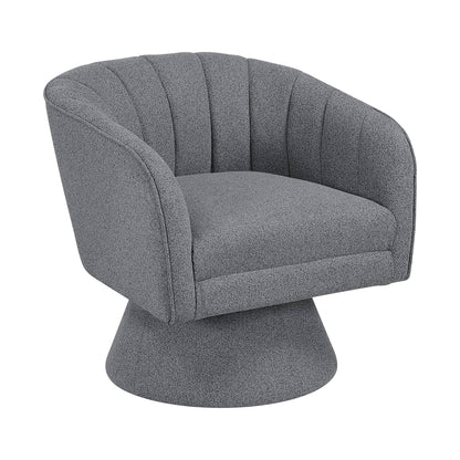 Lexicon Swivel Accent Chair, Boucle Fabric Upholstered Barrel Chair, Channel Stitched Details, Hidden Metal Swivel Seating for Living Room/Office/Apartment, Dark Gray