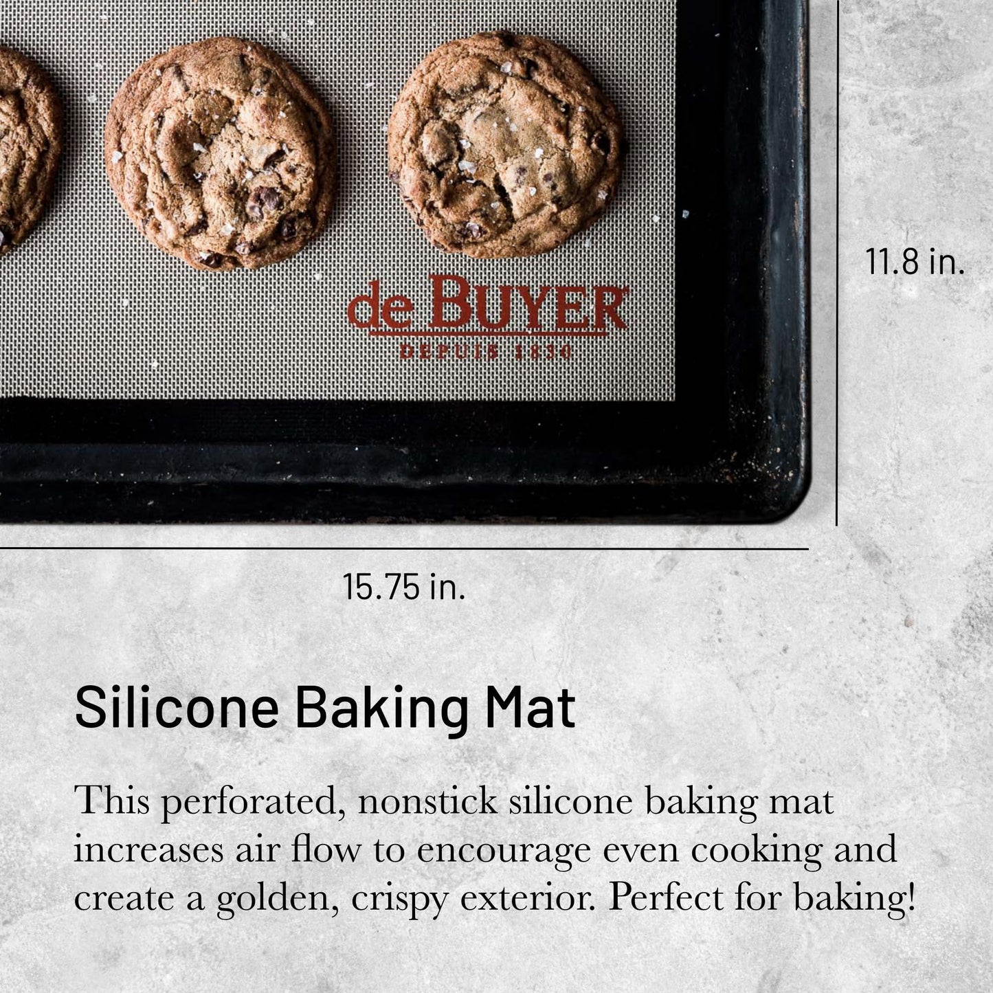 de Buyer AIRMAT Perforated Silicone Baking Mat - 15.75” x 11.8” - Perfect for Bread, Tarts, Croissants & Choux Paste - Easy to Clean