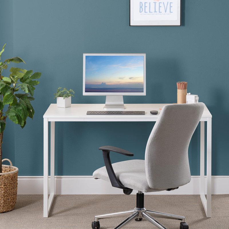 Zinus Jennifer 47 Inch White Frame Desk, Computer Workstation, Office Desk, Easy Assembly, White