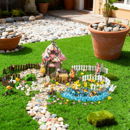BLBYHO 220Pcs Miniatures Fairy Garden Accessories, Mini Fairy Garden Kit, Fairy Figurines House Outdoor Decor Resin, Valentines Gift for Kids