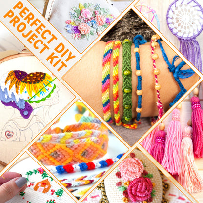 BYMORE 262 Pack Embroidery Thread Floss Kit Including 200 Colors 8 M/Pcs Cross Stitch Sewing Thread with Floss Bins and 62 Pcs Cross Stitch Tool,4-Tier Transparent Storage Box