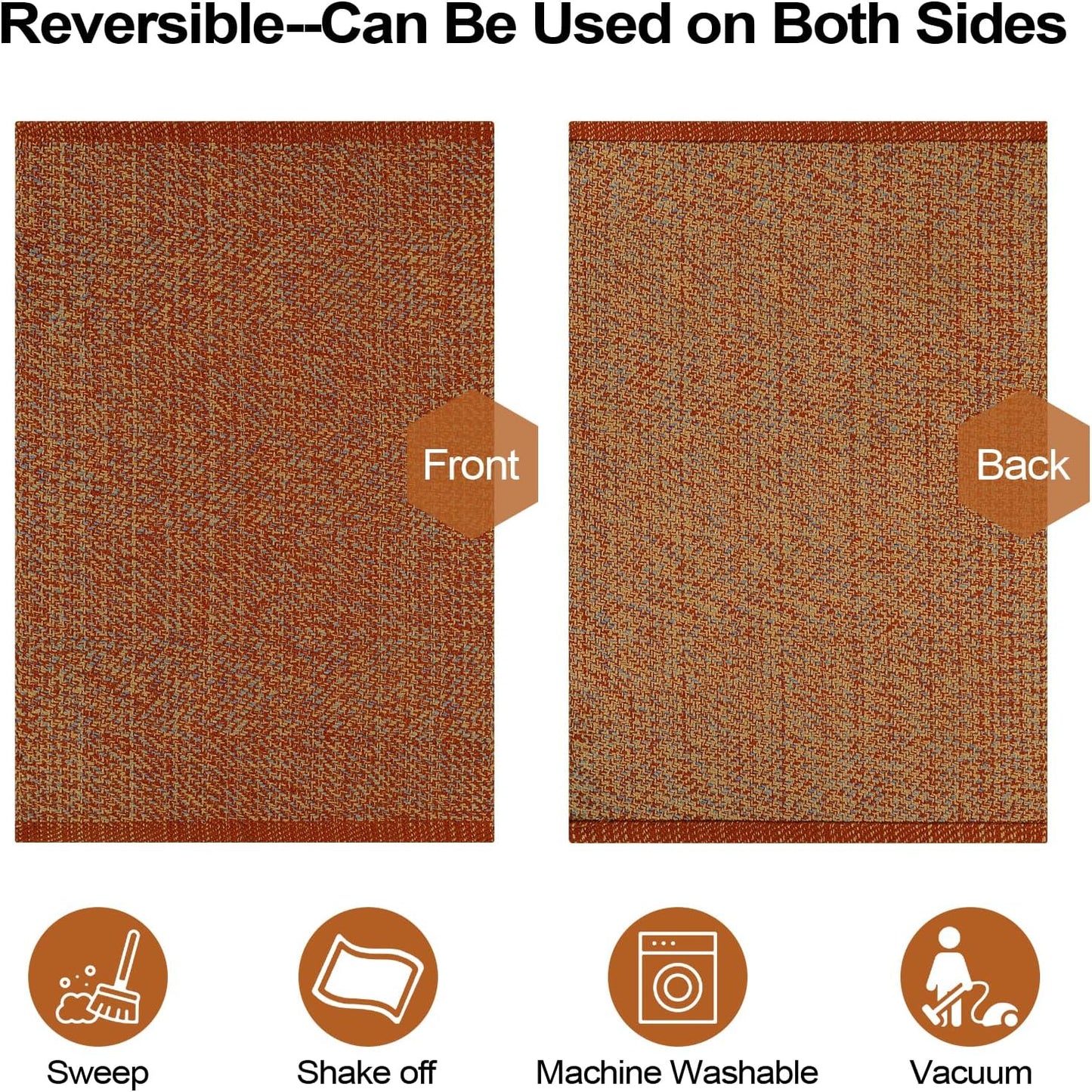 LEEVANG Small Bathroom Rug, 2' x 3' Washable Woven Low Profile Terra Reversible Mat for Home Decor