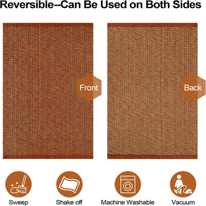 LEEVANG Small Bathroom Rug, 2' x 3' Washable Woven Low Profile Terra Reversible Mat for Home Decor