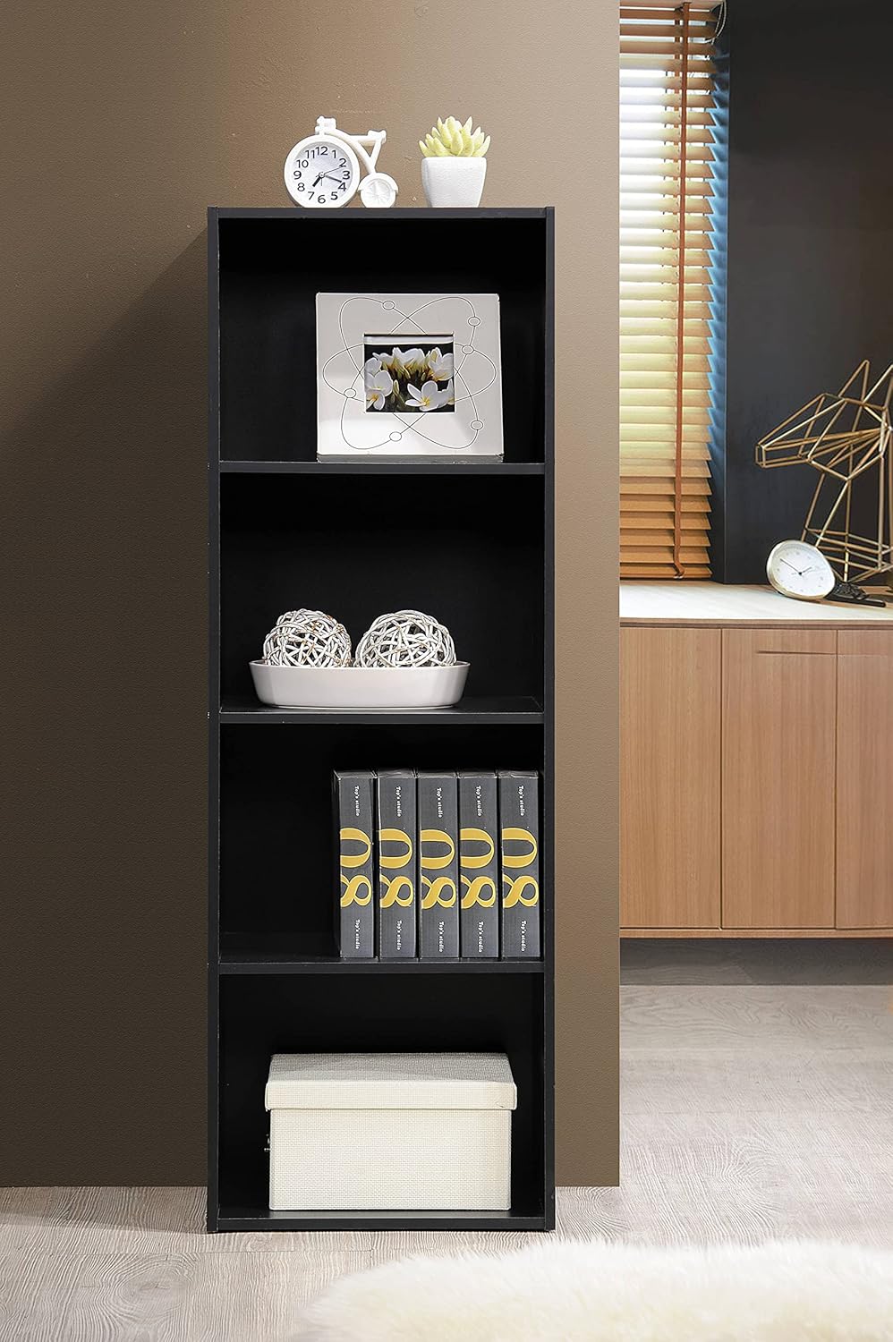 Hodedah 4-Shelf Bookcase in Black