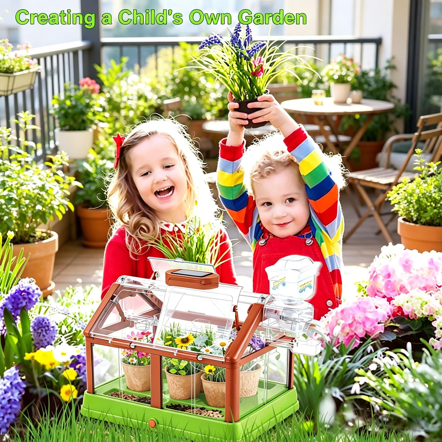 EXBEPE Kids Plant Growing Kit Greenhouse Growing Set Terrarium Kit Kids Science Educational DIY Plant Gardening Toy, Living Greenhouse with Solar Panel, Indoor Gardening Kit