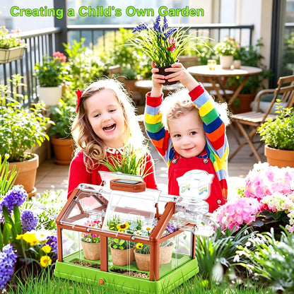 EXBEPE Kids Plant Growing Kit Greenhouse Growing Set Terrarium Kit Kids Science Educational DIY Plant Gardening Toy, Living Greenhouse with Solar Panel, Indoor Gardening Kit