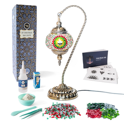KRAFTSTORIES DIY Turkish Mosaic Lamp Craft Kit| Large Swan Neck Making Kit for Adults| Family Couple Relaxing Creative Activity Gift| Moroccan Table Lamp| Make Your Own Lamp (Christmas)