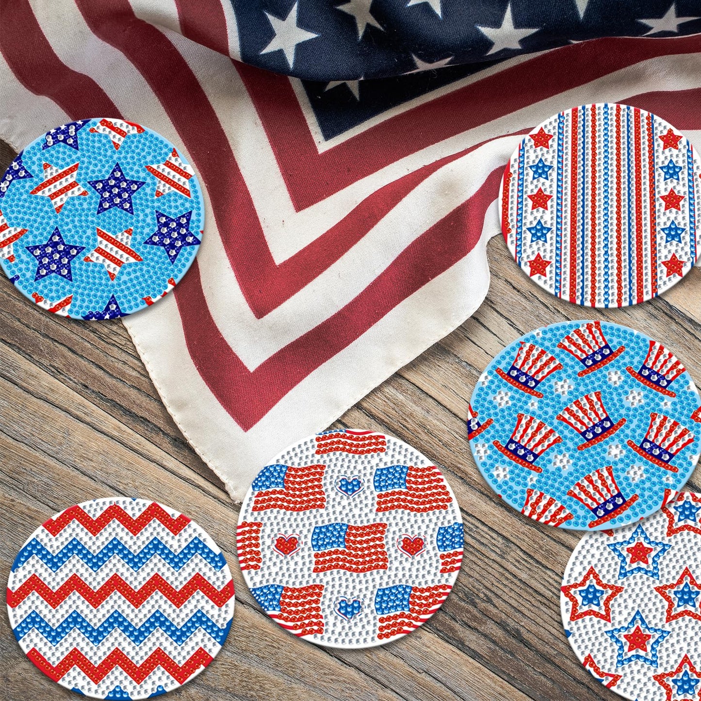 8 Pieces Patriotic Diamond Coasters with Holder DIY Cute 4th of July Diamond Art Coasters 5d Independence Day 5d Diamond Coasters for Beginners Adults Art Craft Supplies Gift