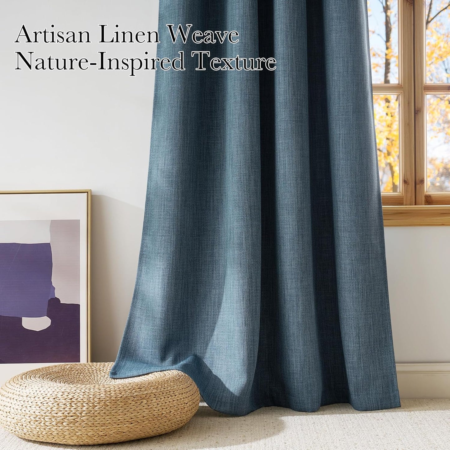 NICETOWN Faux Linen Blackout Curtains - Mist Blue, 63-Inch Grommet Top Privacy Panels, 2-Pack for Modern Farmhouse Style
