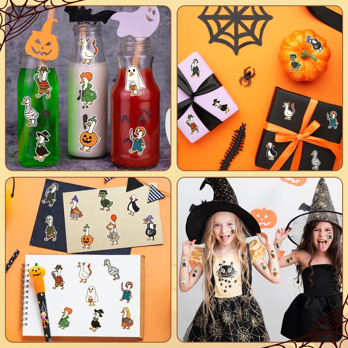 DSjuedui Spooky Goose Stickers Roll – 1000Pcs Funny Cartoon Ghost Pumpkin Goose Waterproof Decoration Decals Gifts for Halloween Christmas Scrapbooking Skateboards Party Birthday Home Decor Laptop