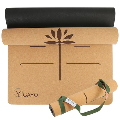 Premium Yoga Cork Mat | 5mm Thick Natural Tree Rubber Base and Bigger Mat for Extra Support, Alignment lines for Guidance | Non-Slip, Natural & Eco-friendly, Your Ultimate Eco-Friendly Yoga Companion