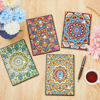 Fulmoon 4 Pcs A5 Diamond Painting Notebook Kits with Tools 5.8 x 8.3 Inch DIY 5d Art Cover Crystal Sketchbook Notepad for Teenagers' Birthdays, Graduation Crafts Gift Drawing Painting(Mandala Style)