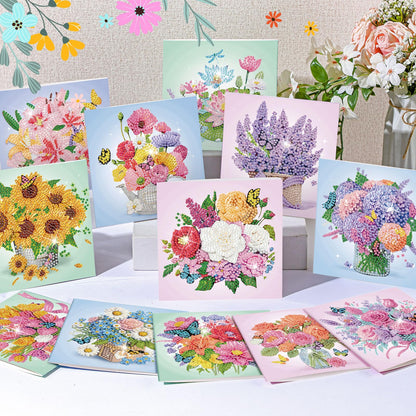 Saillong 12 Pack Flower Diamond Painting Greeting Card Kits DIY Pastel Floral Diamond Art Cards with Envelopes Flower 5D Rhinestones Paint Card for Adults DIY Craft Family Friend Birthday Gifts