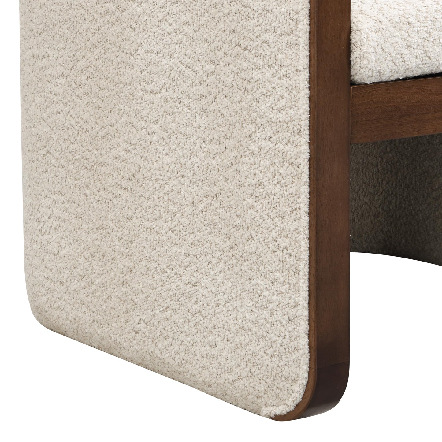 Christopher Knight Home Cabelo Boucle Upholstered Dining Chairs Set of 2, Sturdy Wooden Dining Chair with Curved Back, Modern Armchairs and Thick Cushions, Versatile Indoor Usage, Almond + Walnut