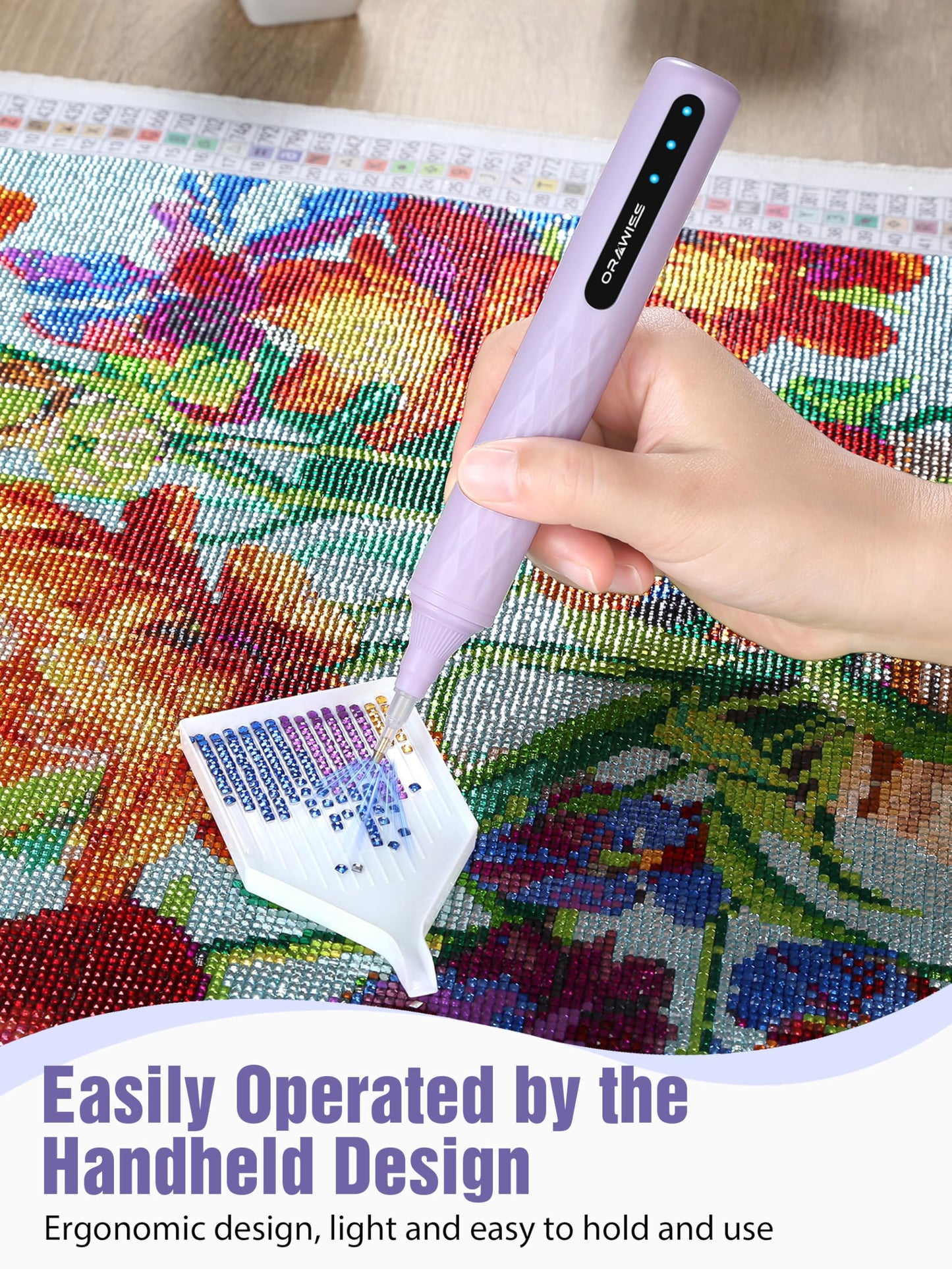 Electric Diamond Painting Pen, Vacuum Diamond Art Pen no Wax Needed | Cordless & Quiet | Rechargeable Battery | Lightweight | Diamond Art Accessories for Adults | Gift for Gem Dimond Art Fans - purple