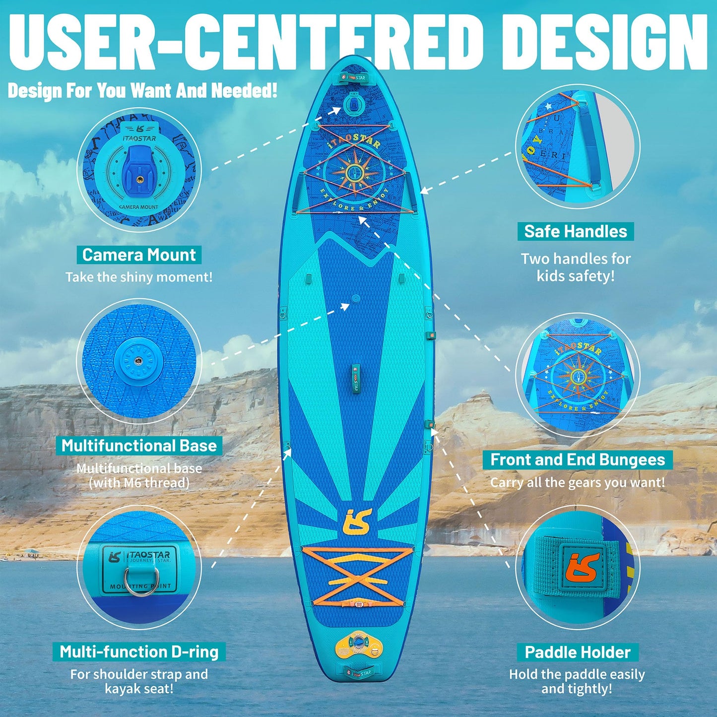 iTAOSTAR J06BP 35" Extra Wide Stand Up Paddle Board, More Balance Inflatable Paddle Board with 5 Fins for Beginner，Paddle Boards for Adults of All Skill Levels