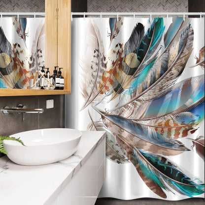Ambesonne Feathers Stall Shower Curtain, Bird Feathers Print, Fabric Bathroom Decor Set, 54" X 78", Teal Brown