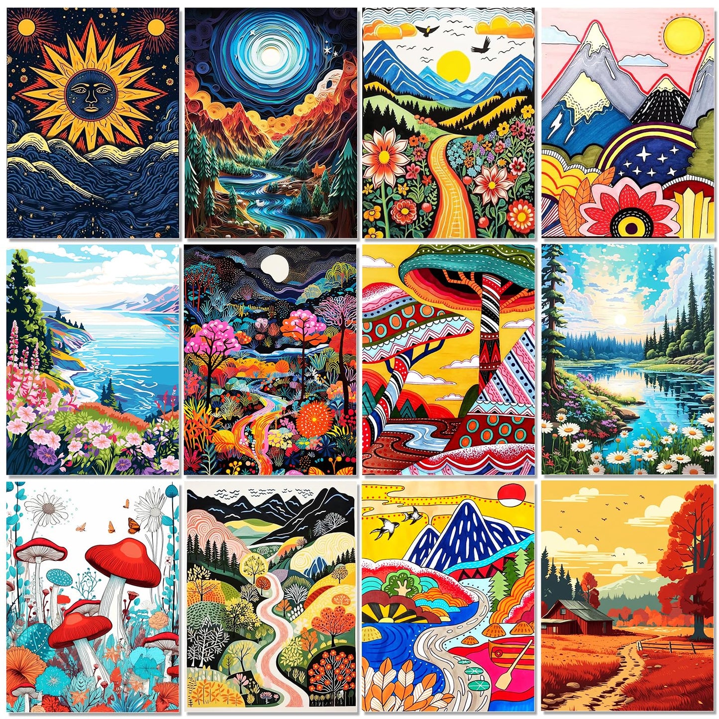 BWFY 12 Pack Diamond Art Kit Sets for Adults 5d Diamond Painting Kit Set for Beginners, DIY Landscape Gem Art Kit Print by Full Drill Diamonds Home Wall Decor 12x16 Inch